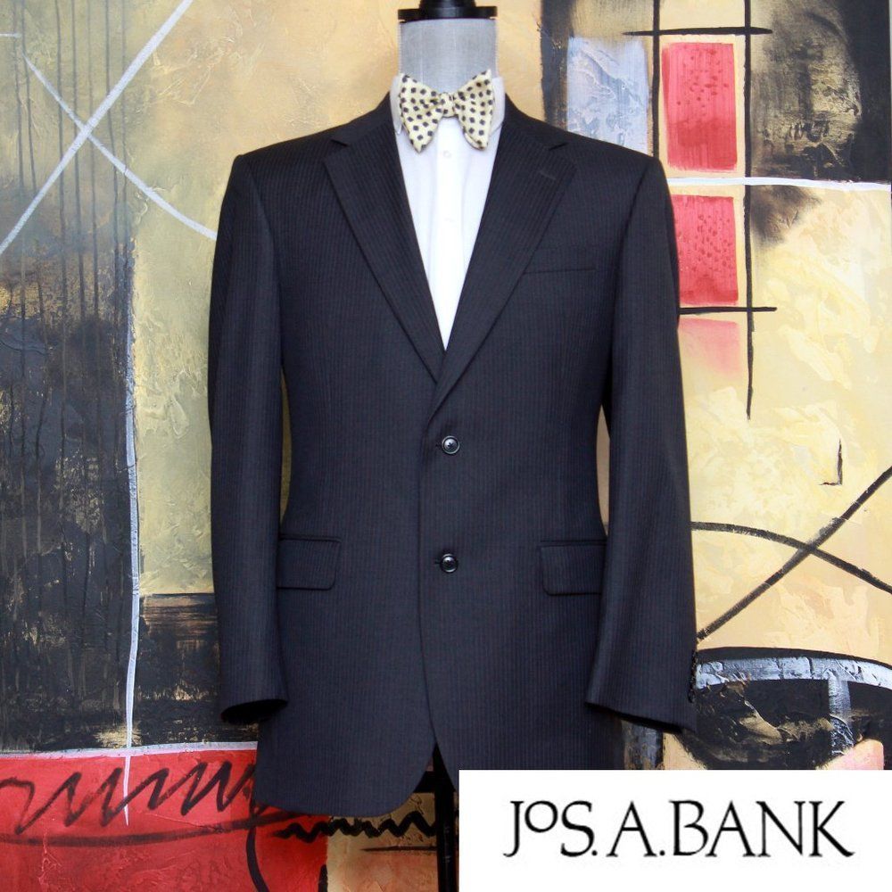 40L Jos A Bank Signature Men's Blazer Jacket Dark Grey Charcoal Striped C070604